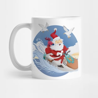 Santa Claus riding on jet sky in tropical weather Mug